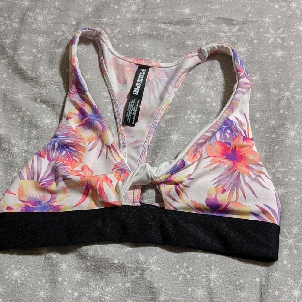 PINK floral sports bra